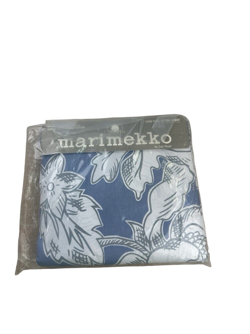 Vintage Marimekko by Dan River Full Fitted Sheet Blue Floral 100% Cotton NOS